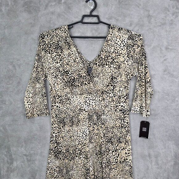 Womens Ciara Sun Woo Leopard Print Jumpsuit V Neck 3/4 Sleeves Polyester Size L - Picture 3 of 12